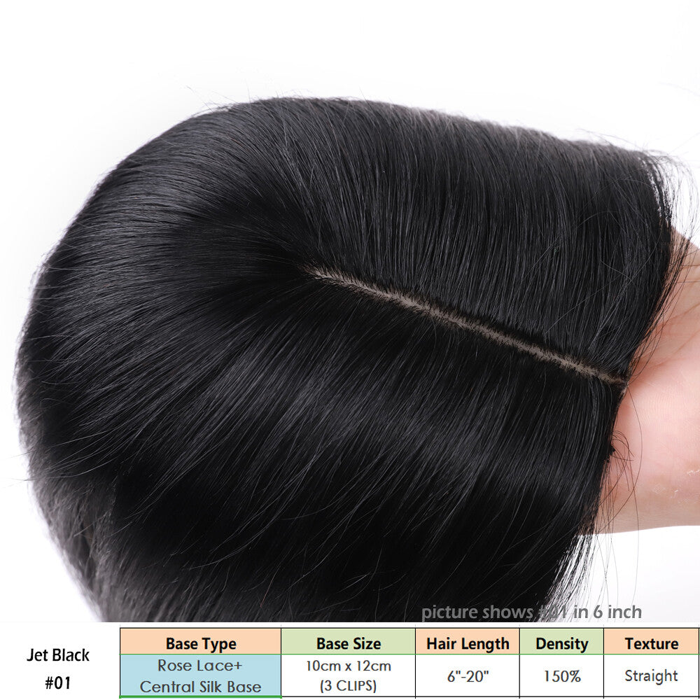 Clip-In Human Hair Topper with Silk Base for Women - Natural Look & Various Sizes