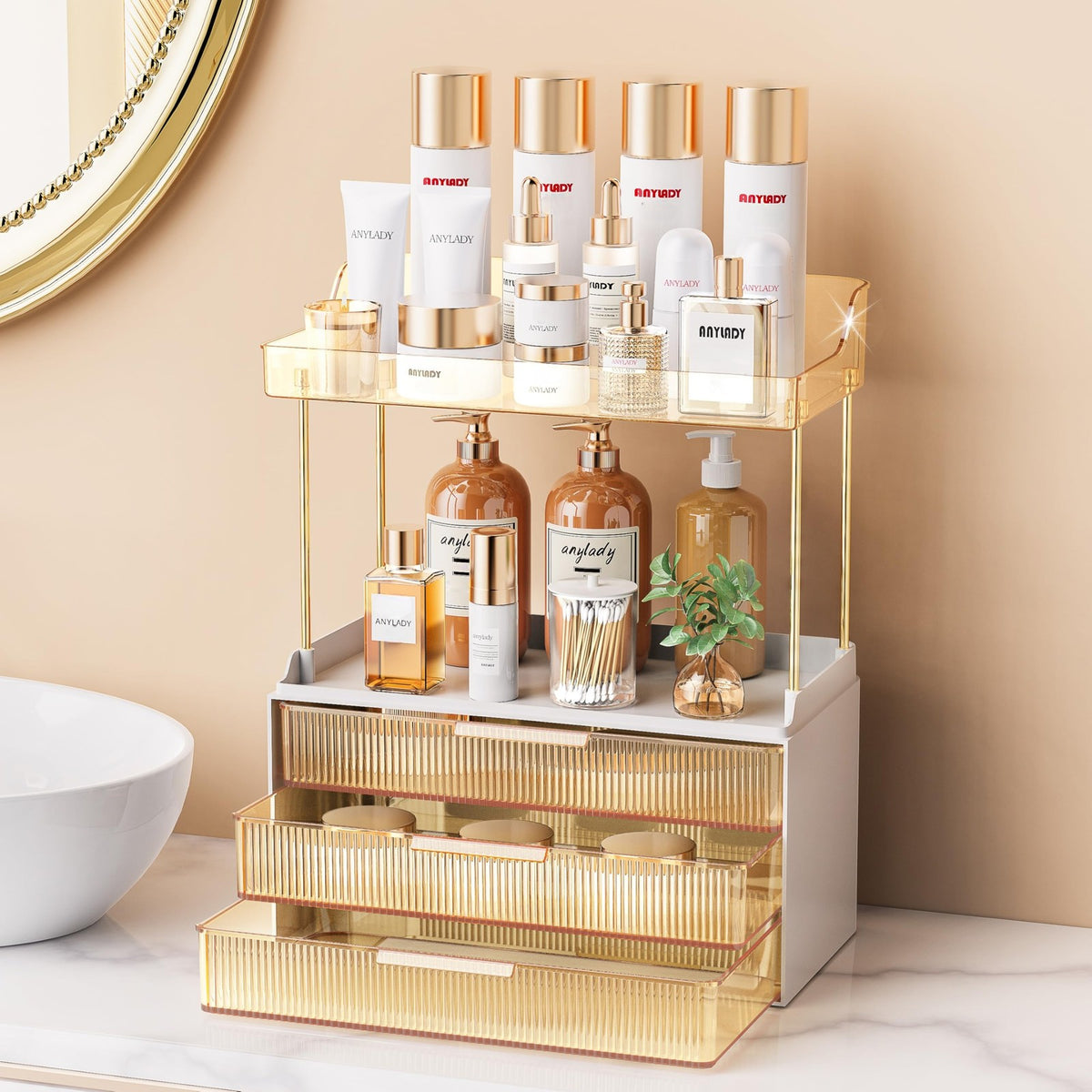 Bathroom Makeup Organizer with Multi-Layer Drawers and Sturdy Steel Frame