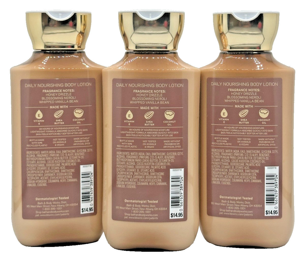 NEW Bath & Body Works Lot 3 Bottles Whipped Honey Vanilla Lotion