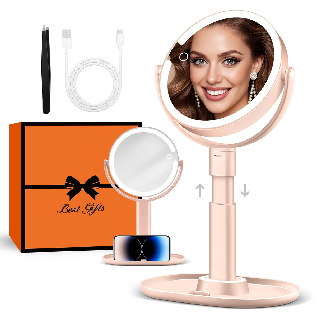 Adjustable 30X Lighted Makeup Mirror with 3 Lighting Modes - Pink Vanity