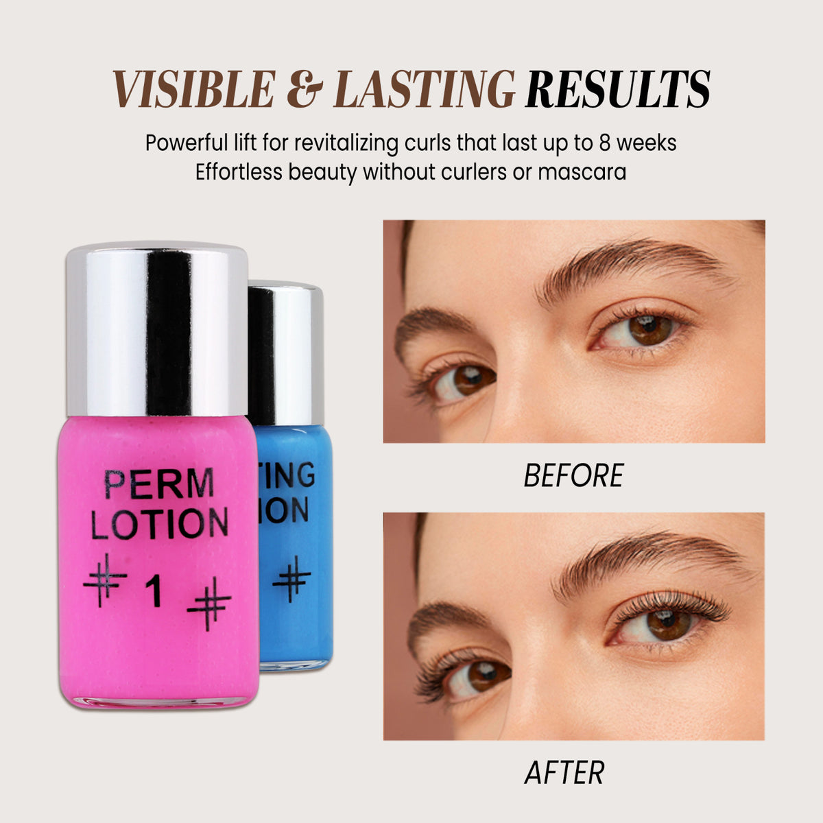 Eyelash Perm Lotion Kit with Pink & Blue Bottles - Semi-Permanent Lash Lift