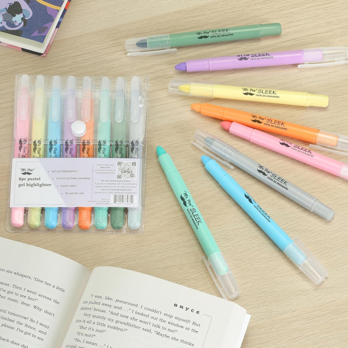 No Bleed Gel Highlighters 8 Pack for Bible Journaling & Note-taking