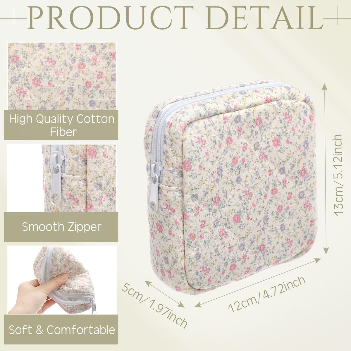 10 Pcs Floral Quilted Cotton Makeup Bags Set - Travel Cosmetic Organizer