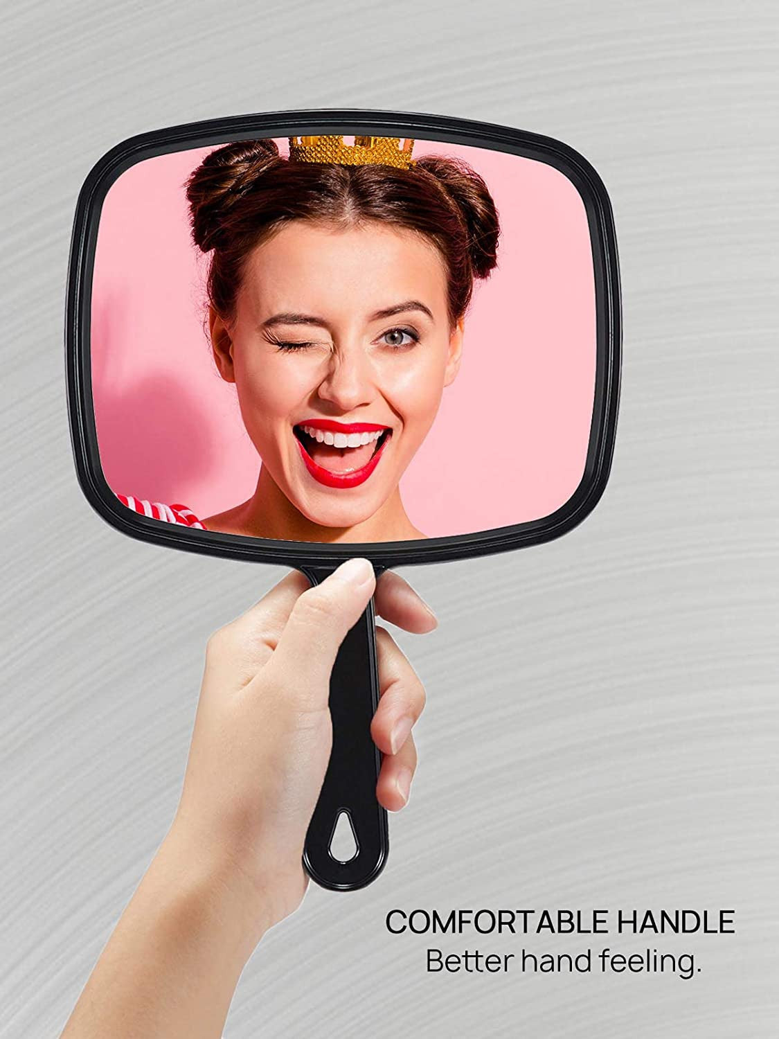 Black Handheld Mirror with Handle - 9.3 x 6.6 Inches, HD Reflection