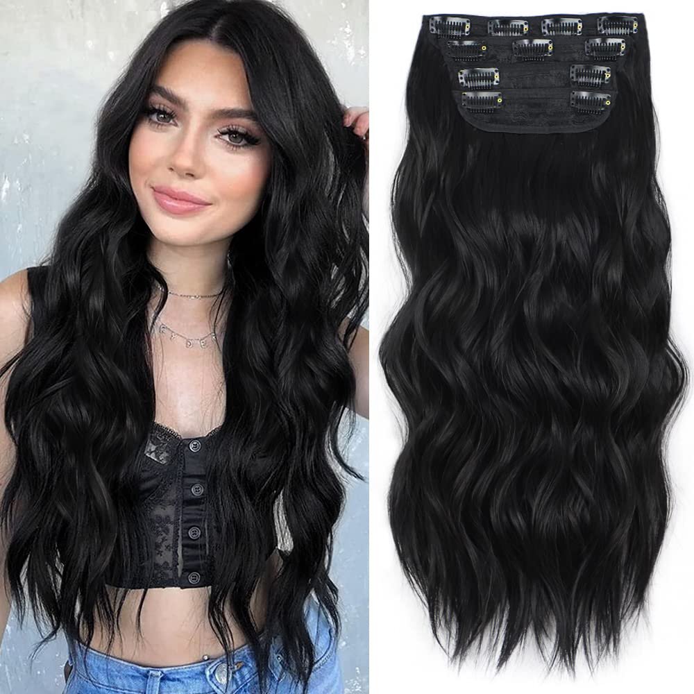 4PCS Clip-In Wavy Hair Extensions Long Synthetic Weft - Natural Blonde to Brown