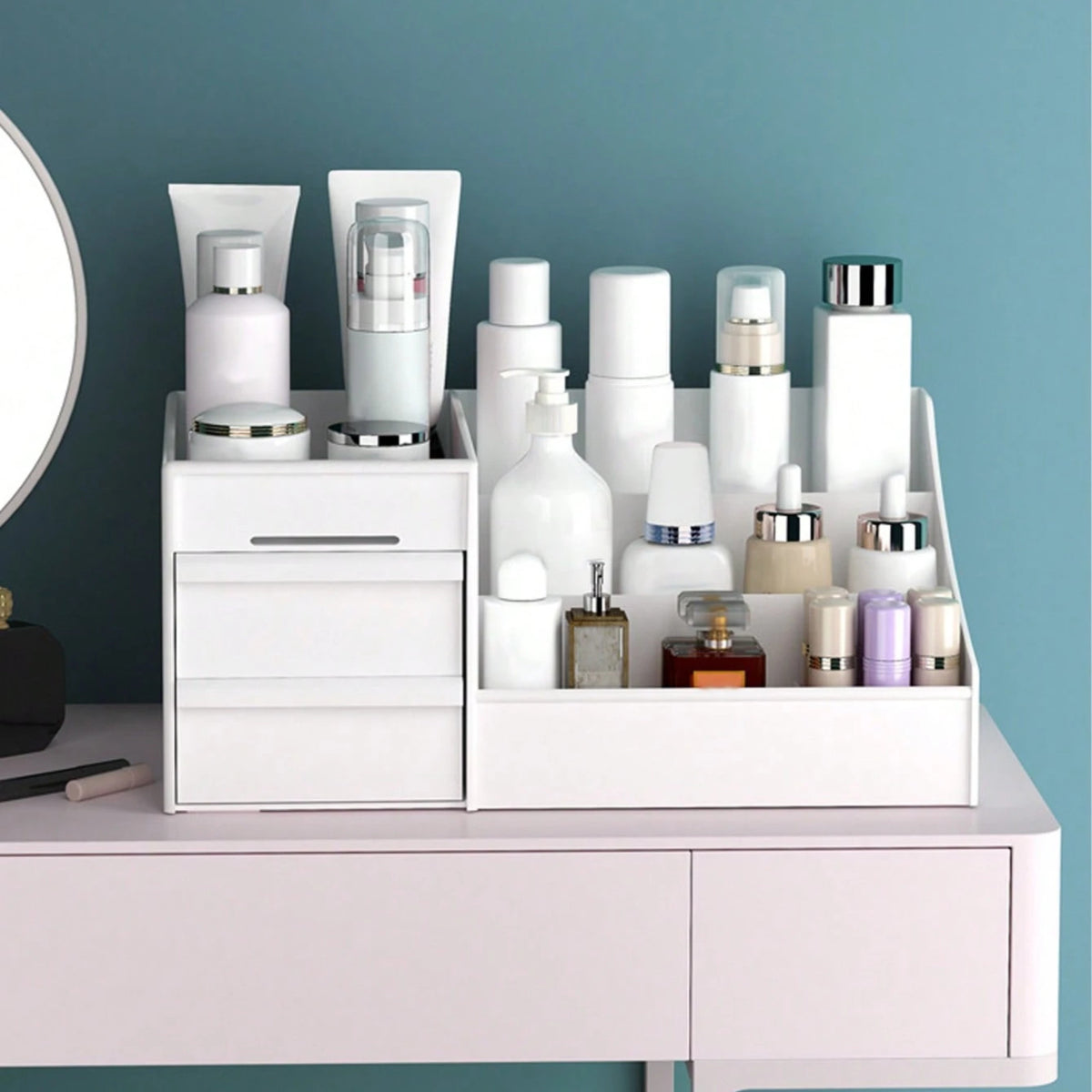 Makeup Desk Organizer with Drawers for Cosmetics Jewelry and Files