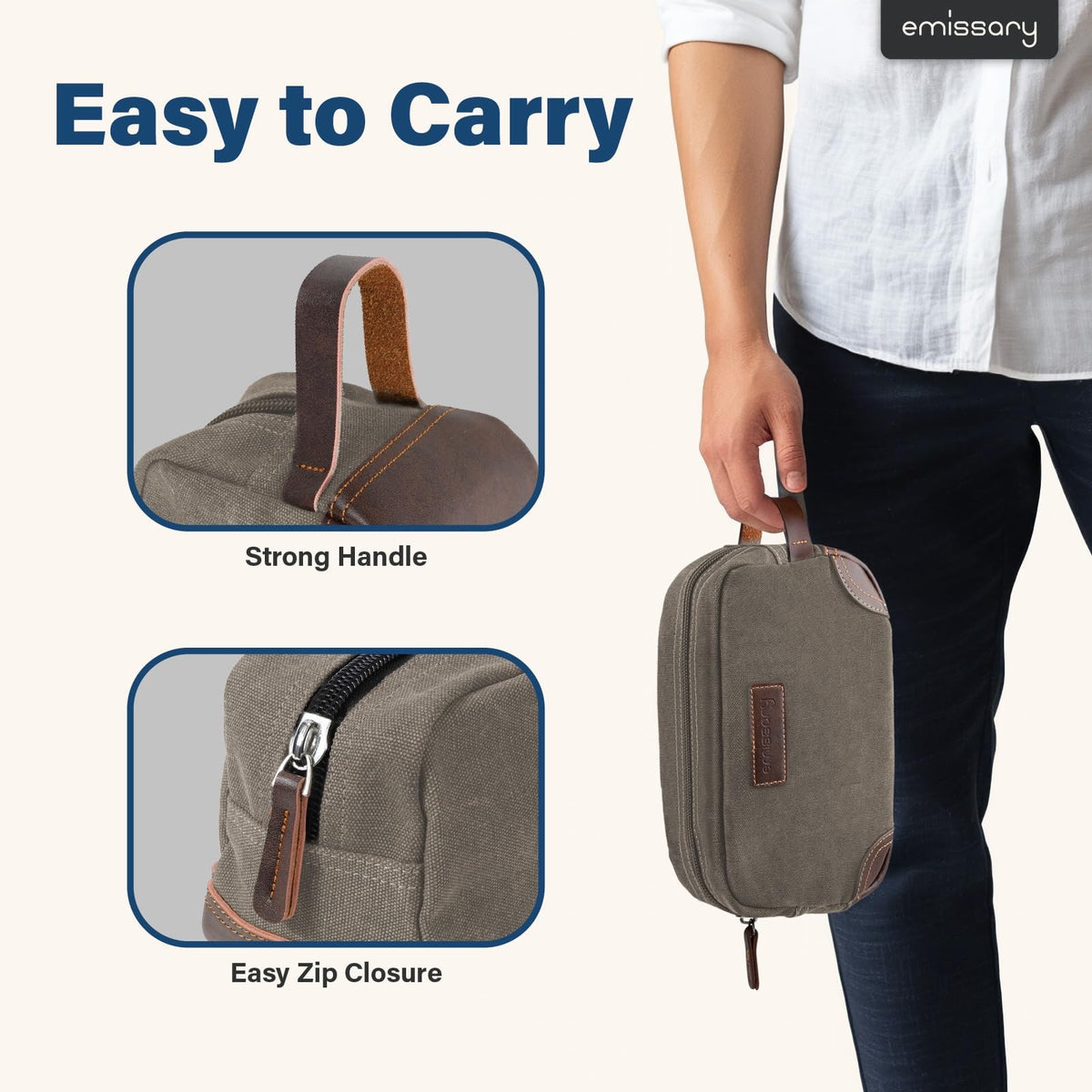 Men's Travel Toiletry Bag Dopp Kit Small Water-Resistant Shaving Kit Light Gray