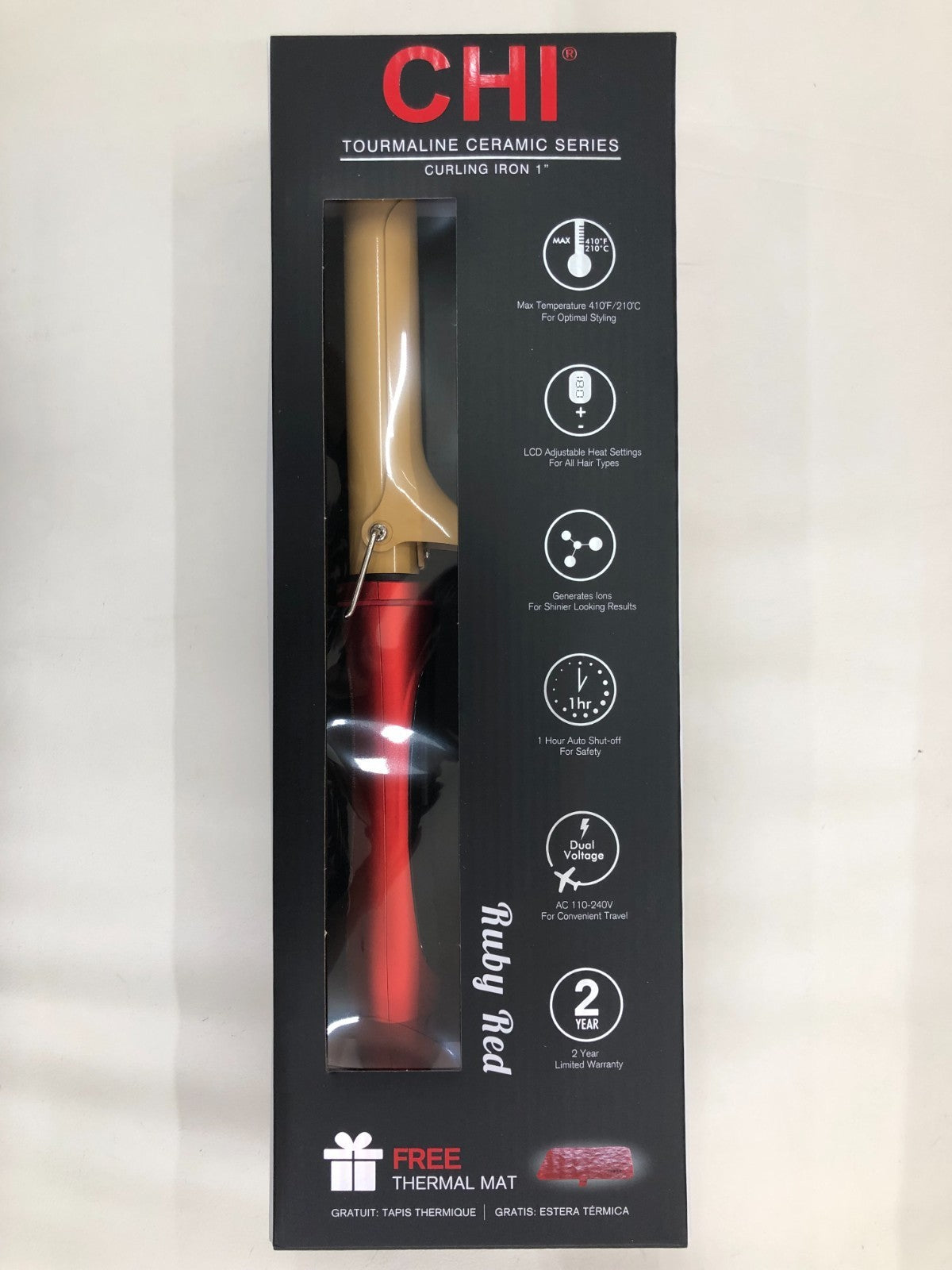 Tourmaline Ceramic Curling Iron 1 Inch for Long-Lasting Waves - Ruby Red