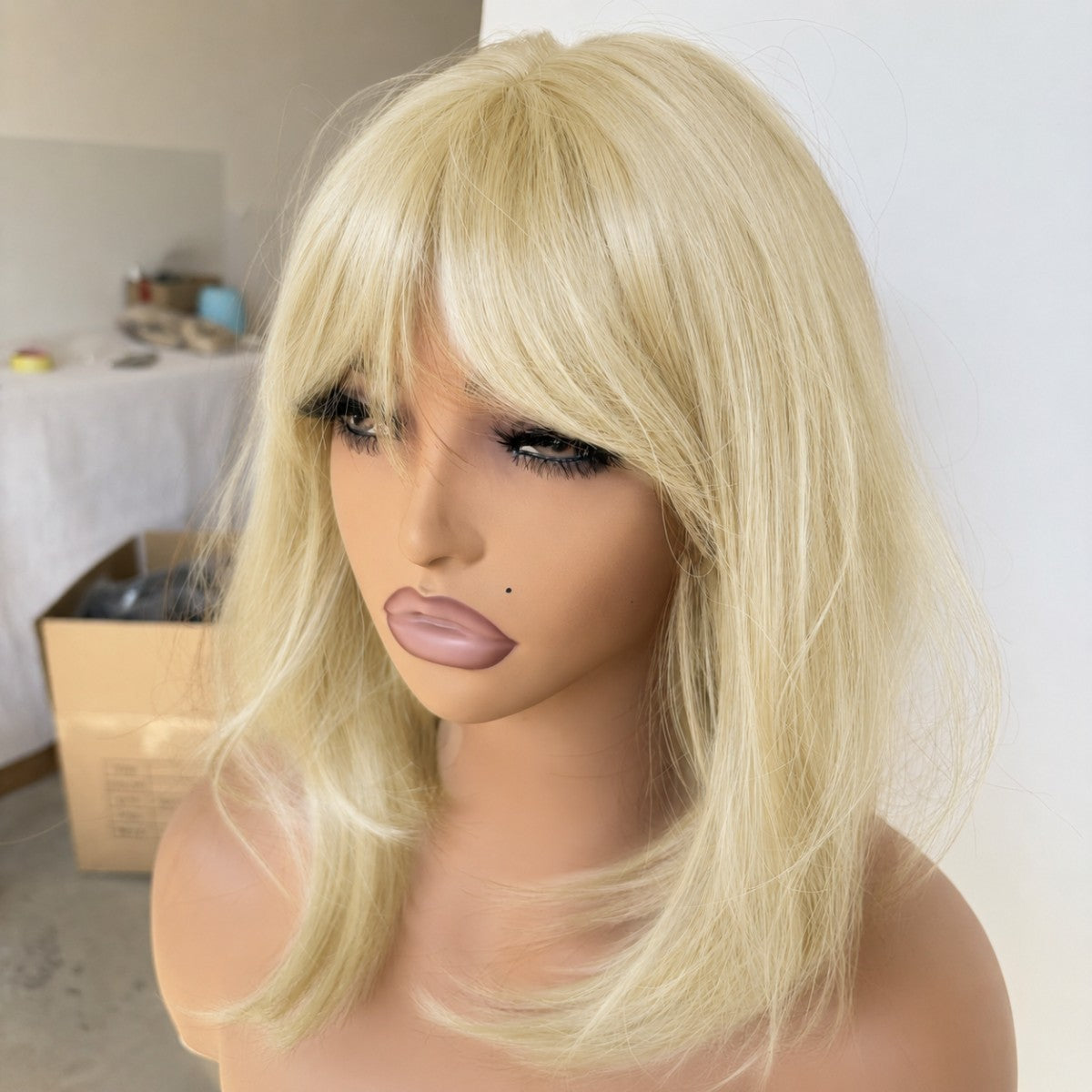 Blonde Heat-Resistant Synthetic Cosplay Wig with Bangs - Bob Straight Style