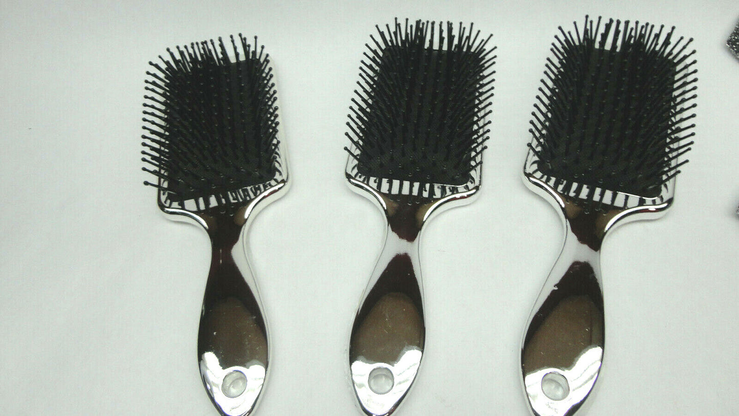 3 Pack Plastic Paddle Hair Brush - Silver - Hair Styling Tools