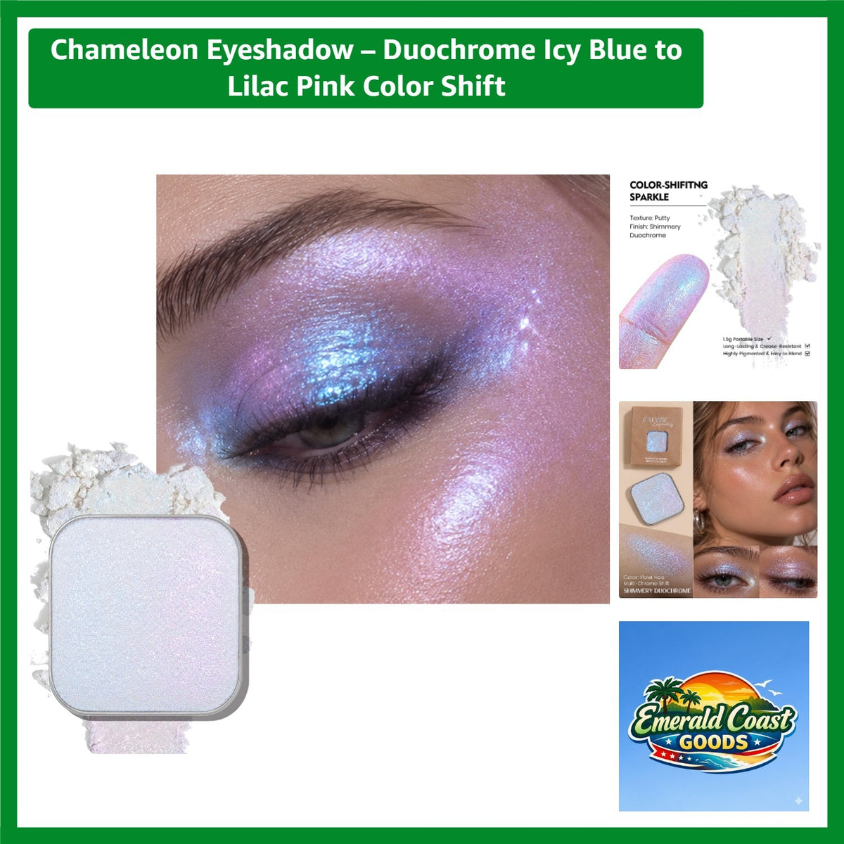 Duochrome Icy Blue to Lilac Pink Eyeshadow - Multidimensional Color Shift, Creamy Texture