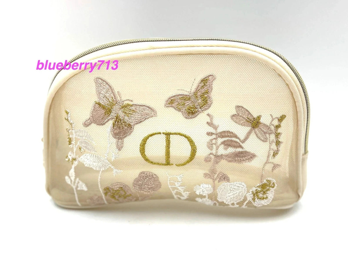 Beige Mesh Makeup Bag Cosmetic Pouch Travel Organizer