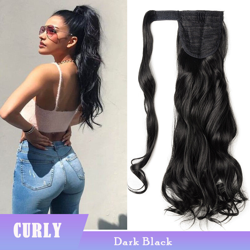 Thick Clip-In Ponytail Hair Extension - Fake Human Hair, Wavy & Straight