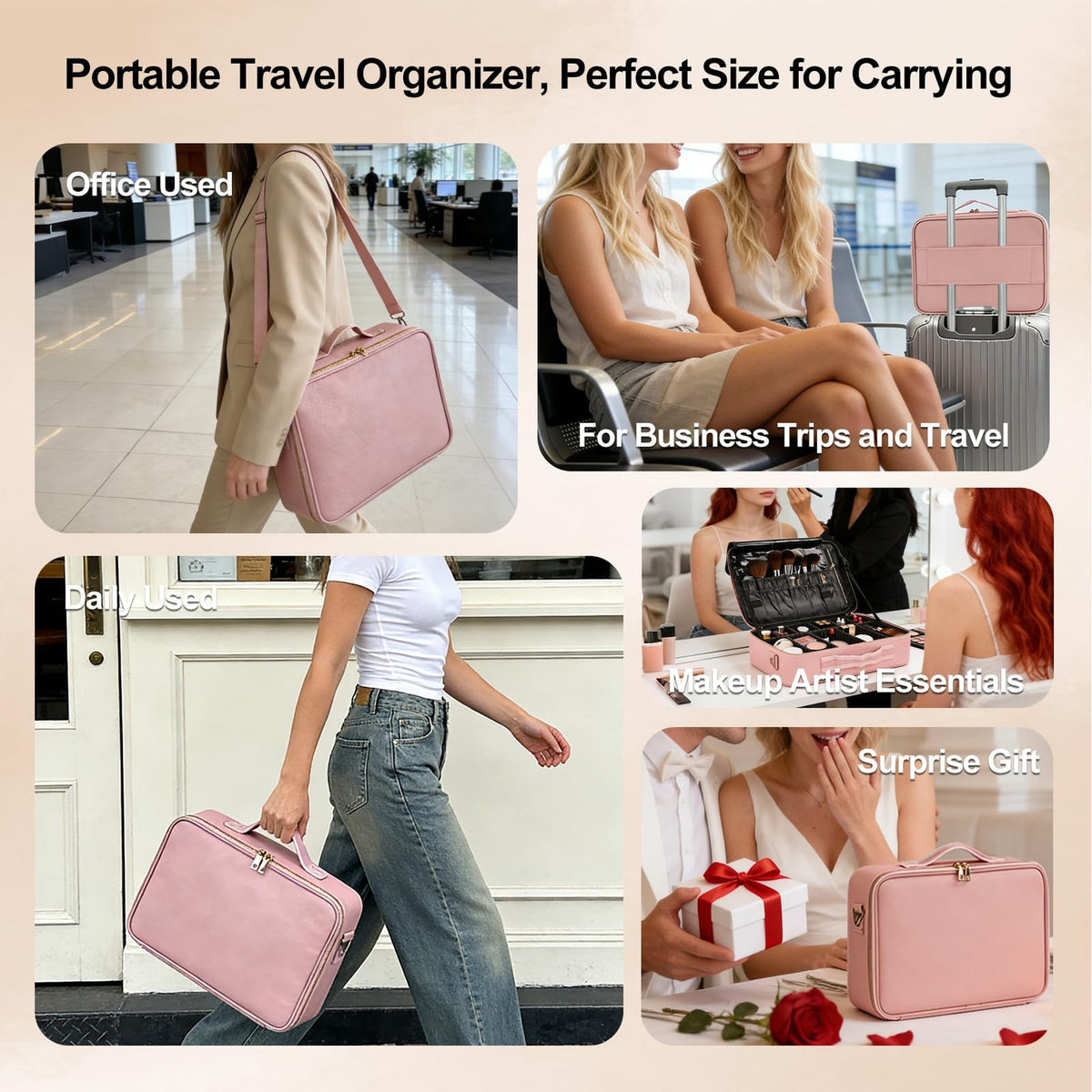 Large Travel Makeup Case Organizer - Waterproof PU Leather Cosmetic Bag with 10 Removable Dividers