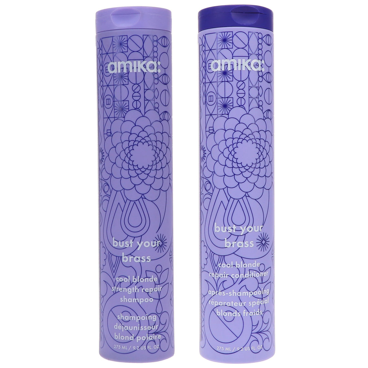 Blonde Hair Purple Shampoo & Conditioner Set - Amika Bust Your Brass 9.2 oz