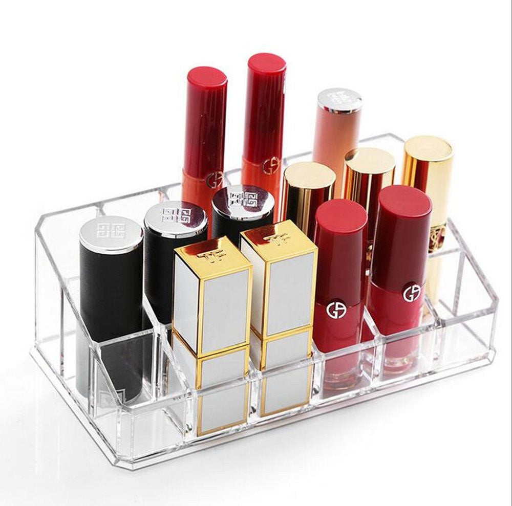 Clear Makeup Organizer with 18 Lipstick Slots - Cosmetic Storage Box