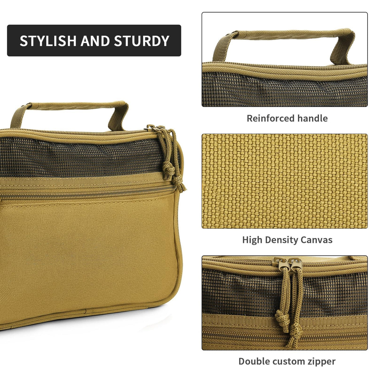 Men's Travel Toiletry Bag Hanging Organizer with Multiple Compartments - Khaki