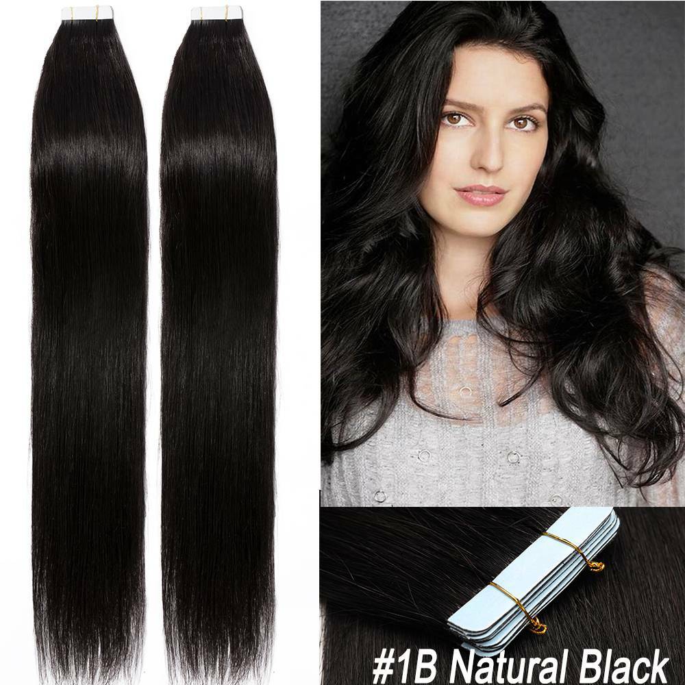 Thick Tape in Remy Human Hair Extensions Invisible Skin Weft Full Head