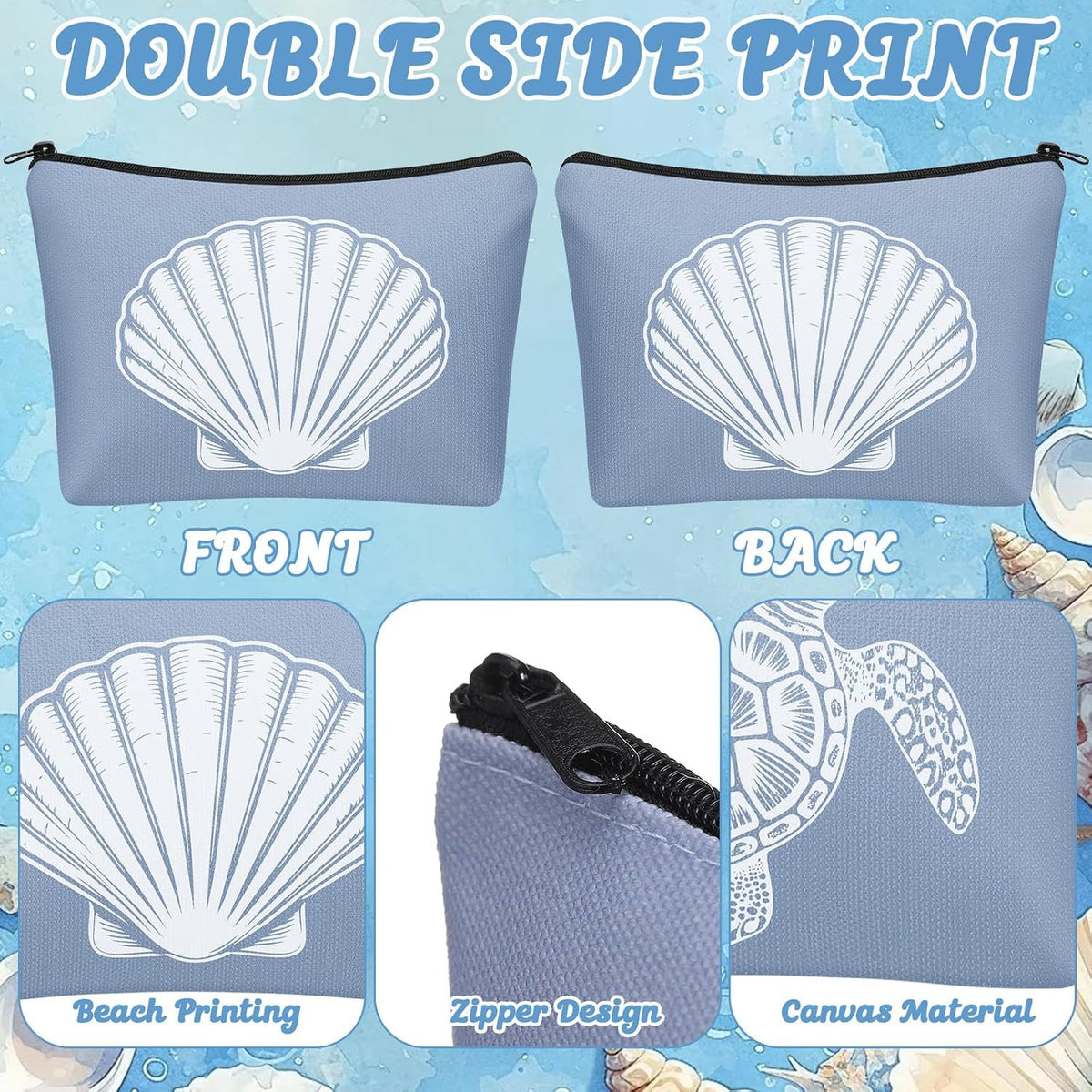 Set of 4 Ocean-Themed Cosmetic Bags for Beach and Travel