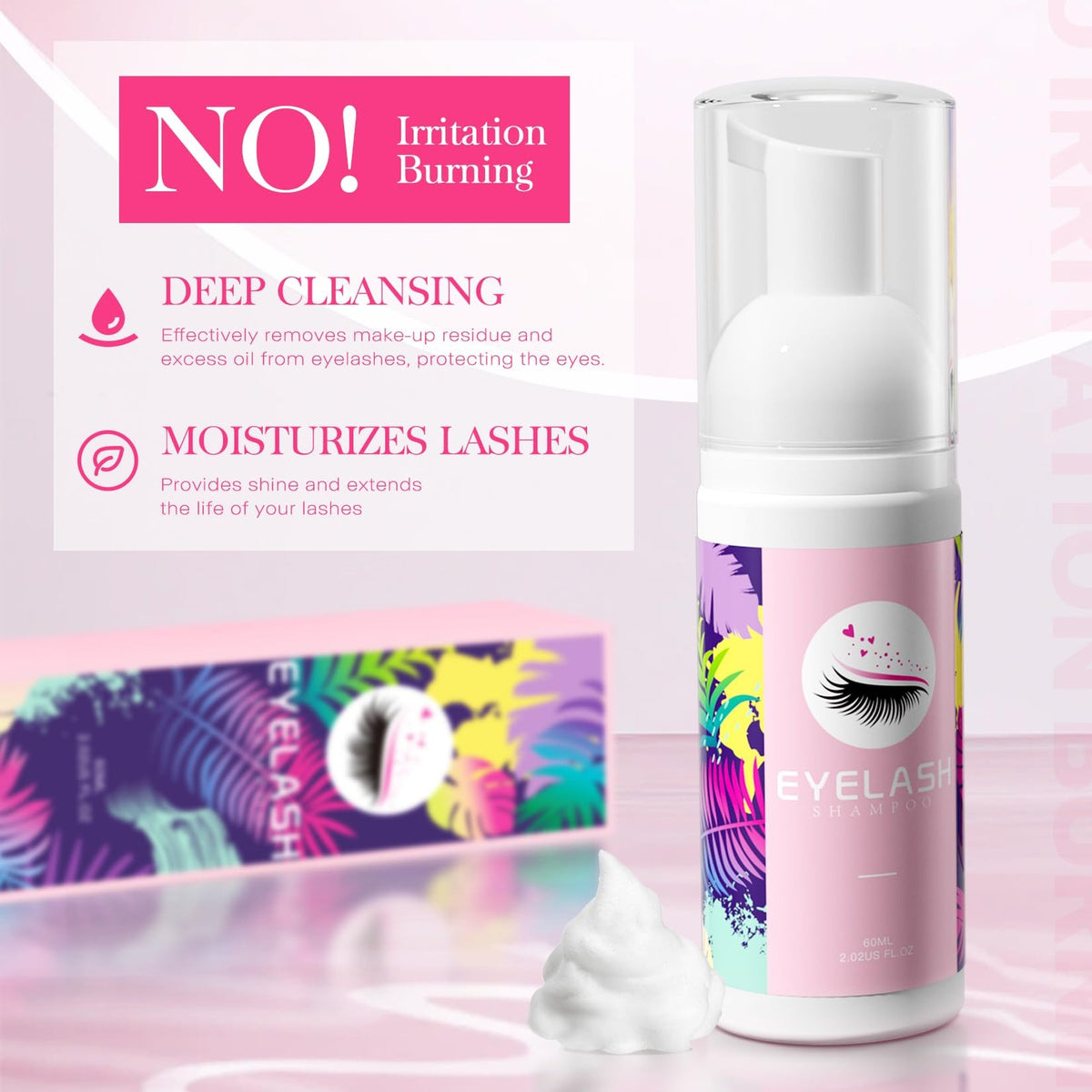 Lash Shampoo for Extensions 60ml with Mousse & Mascara Brush - Gentle & Deep Clean