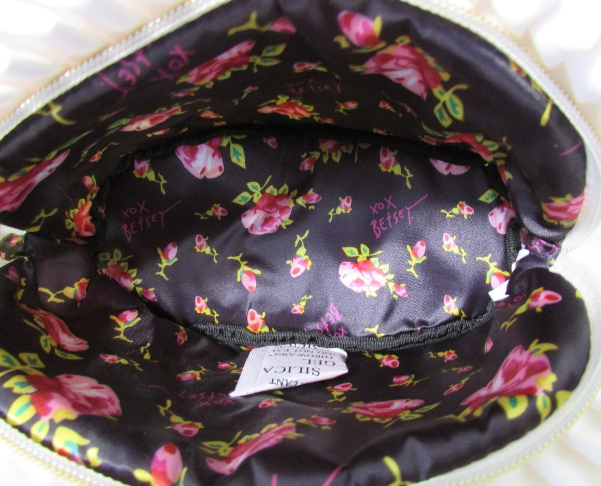 Large Rainbow Hearts Quilted Makeup Bag with Ruffle - Betsey Johnson