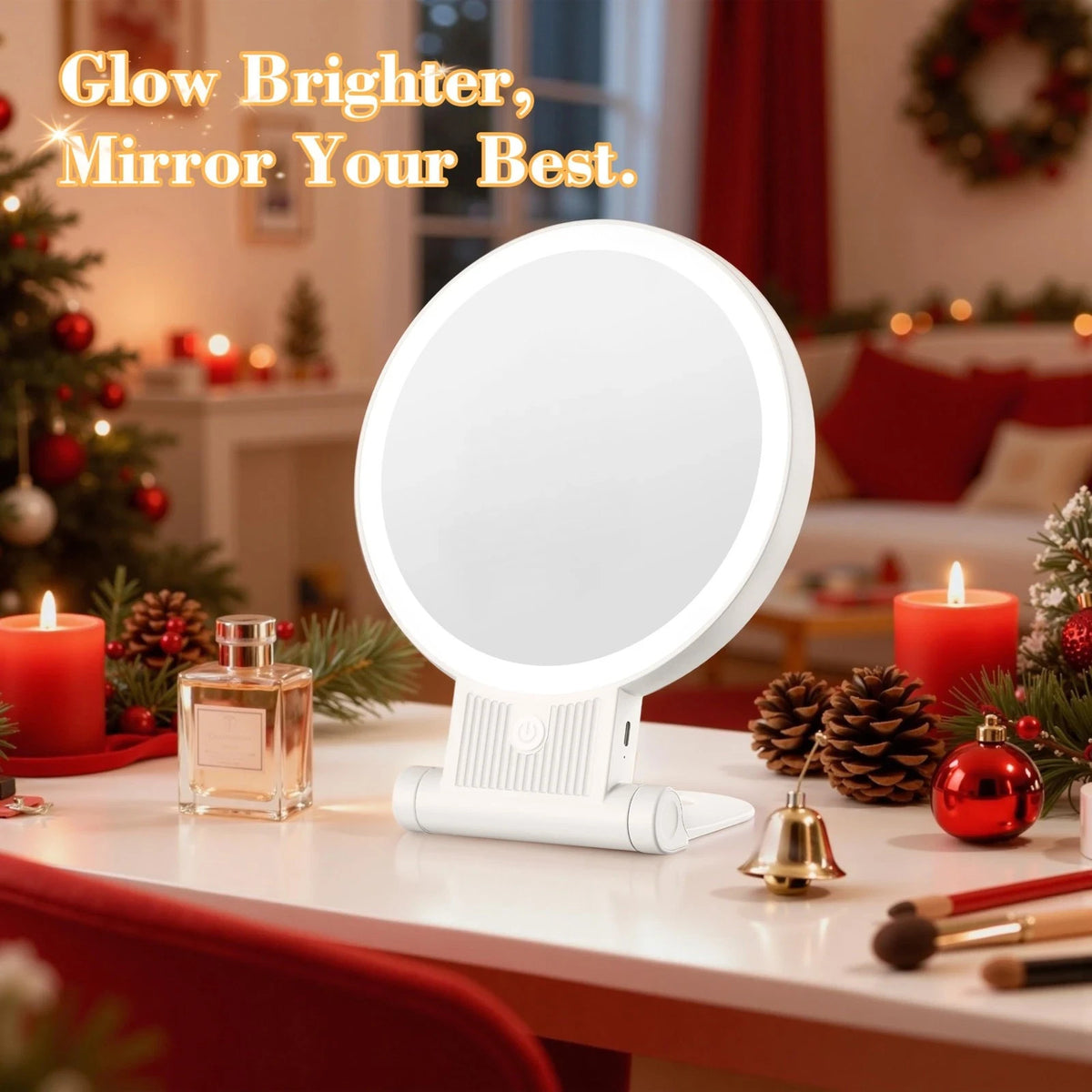 Lighted Magnifying Mirror with Adjustable 3 Color LED, Double-Sided 1X/30X