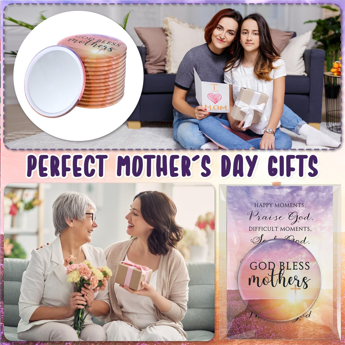 Religious Compact Mirror with Prayer Card Set - Mother's Day Christian Gifts