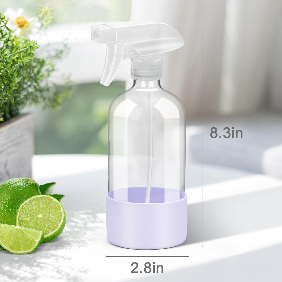 16 oz Glass Spray Bottle with Silicone Sleeve for Cleaning & Plant Misting