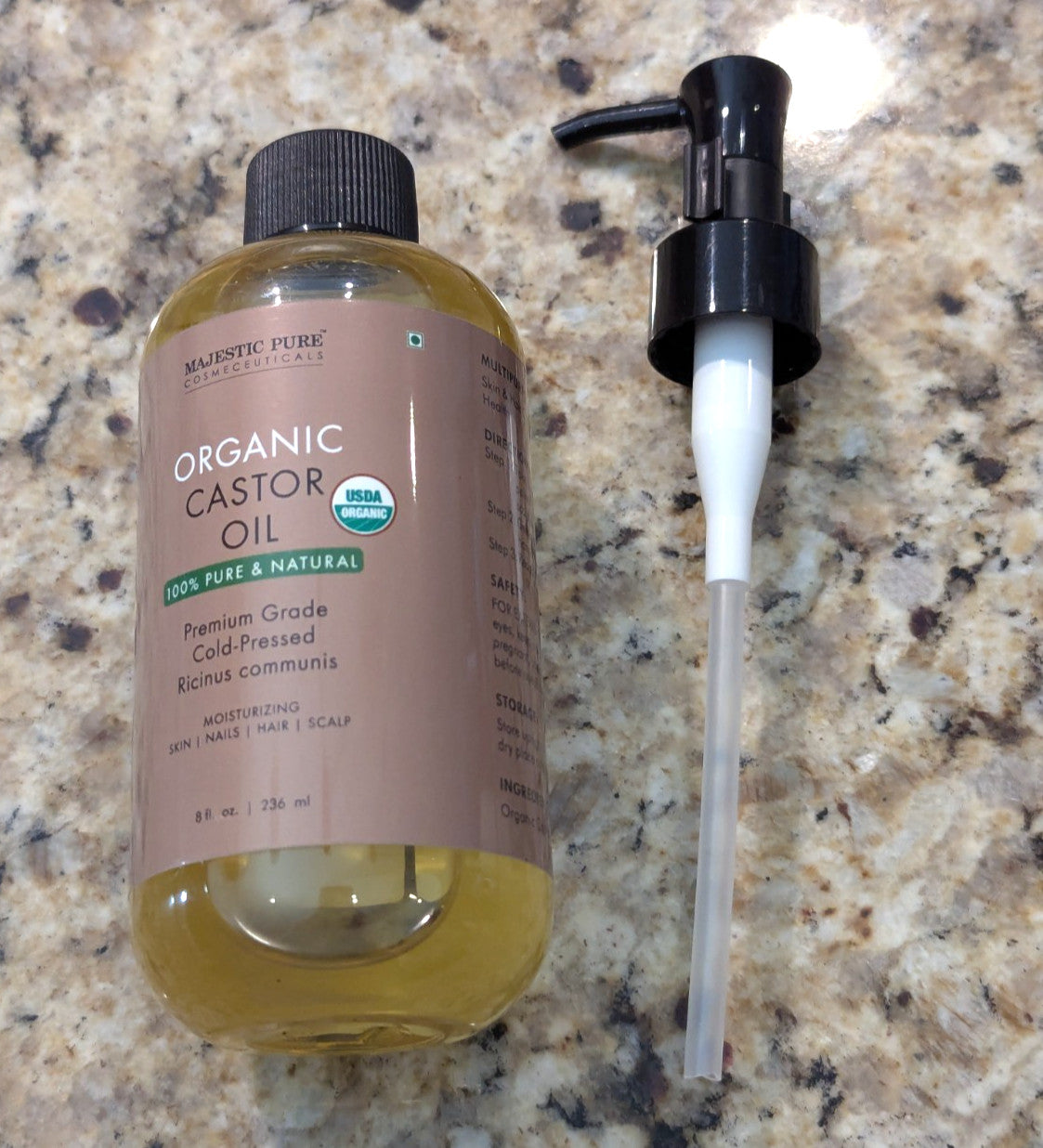 Organic Castor Oil with Pump - Cold Pressed 8 fl oz - Natural Skin & Hair Care