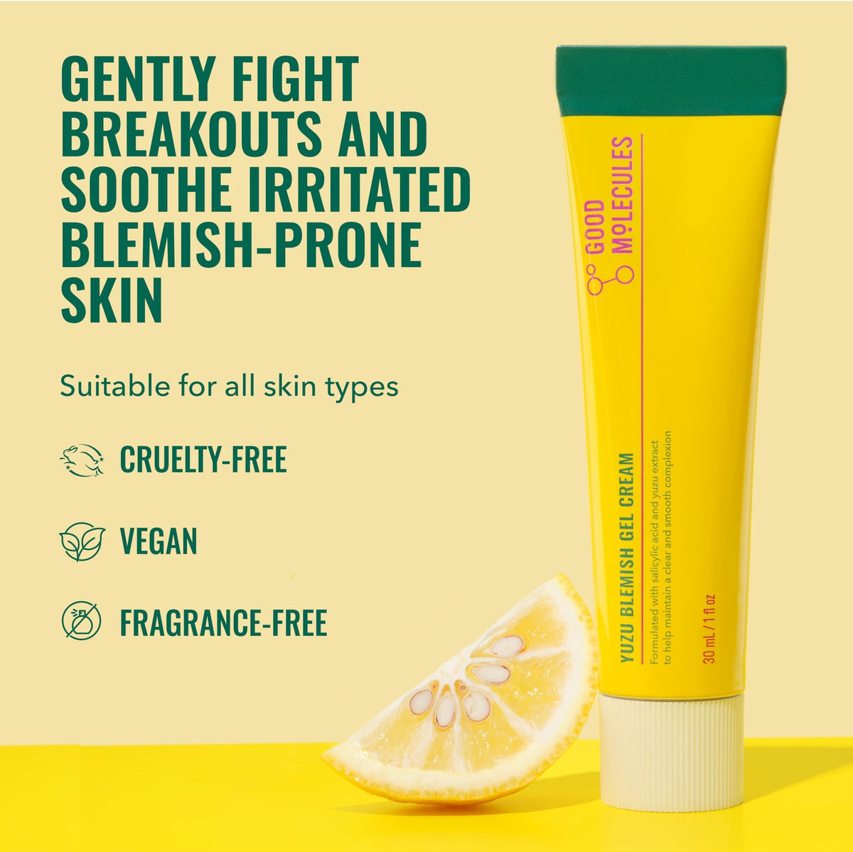 Yuzu Blemish Gel Cream for Acne-Prone Skin - Lightweight, 1oz