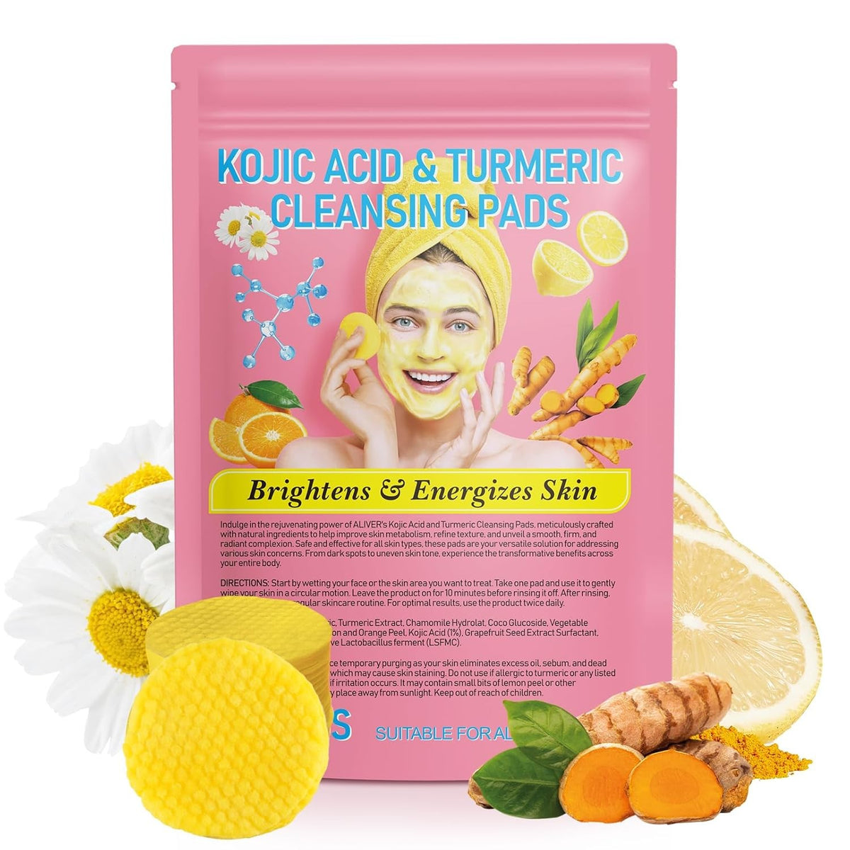 Kojic Acid Turmeric Facial Cleansing Pads - Exfoliating Skin Care 40PCS