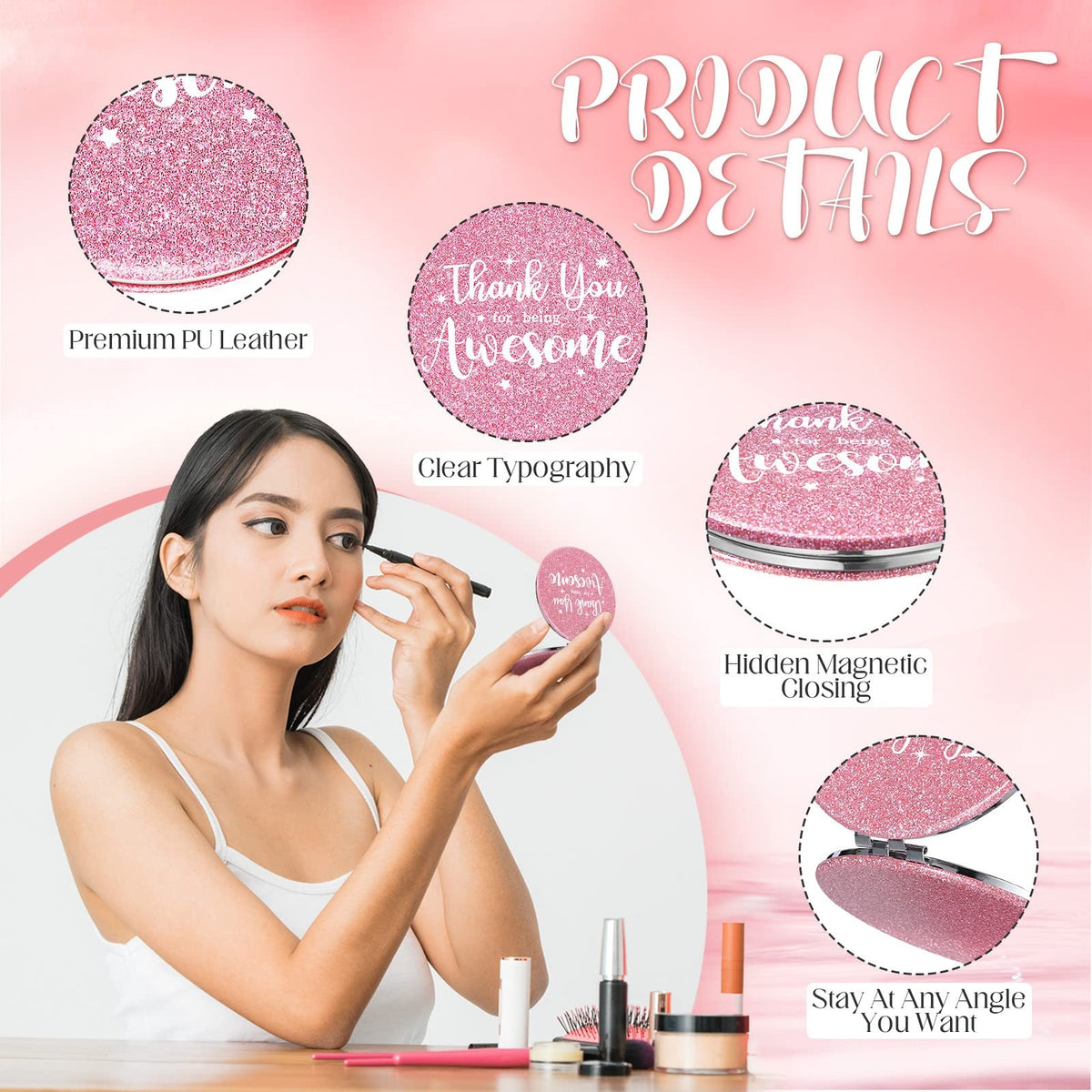 12-Pack Pink Double-Sided Compact Mirrors for Women and Gifts
