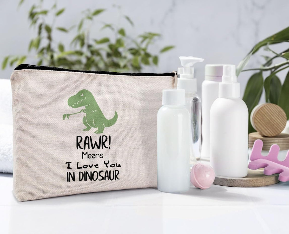 Dinosaur Cosmetic Bag - Funny I Love You RAWR Makeup Pouch Travel Organizer