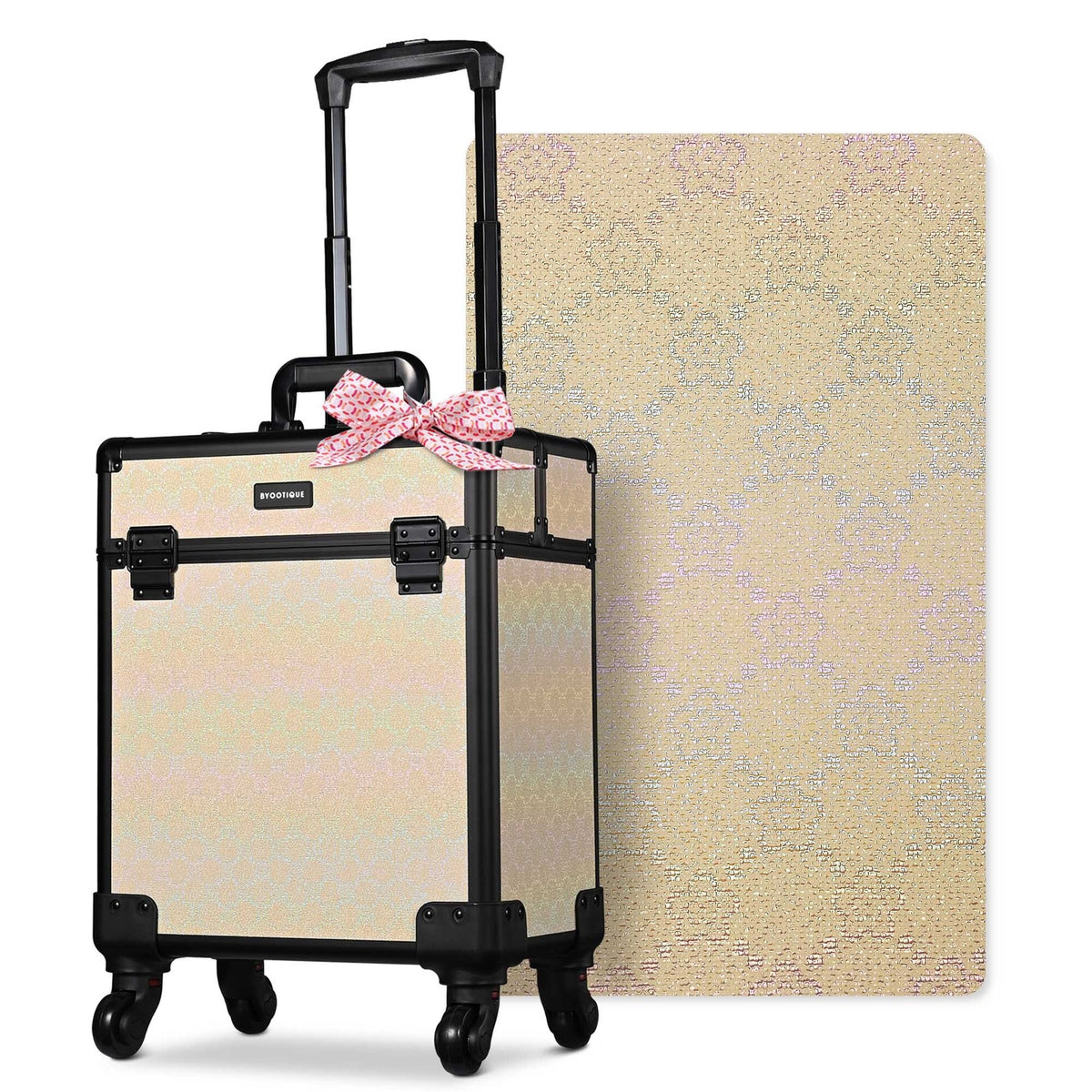 Rolling Makeup Train Case with Extendable Trays and Large Storage - Trolley Organizer