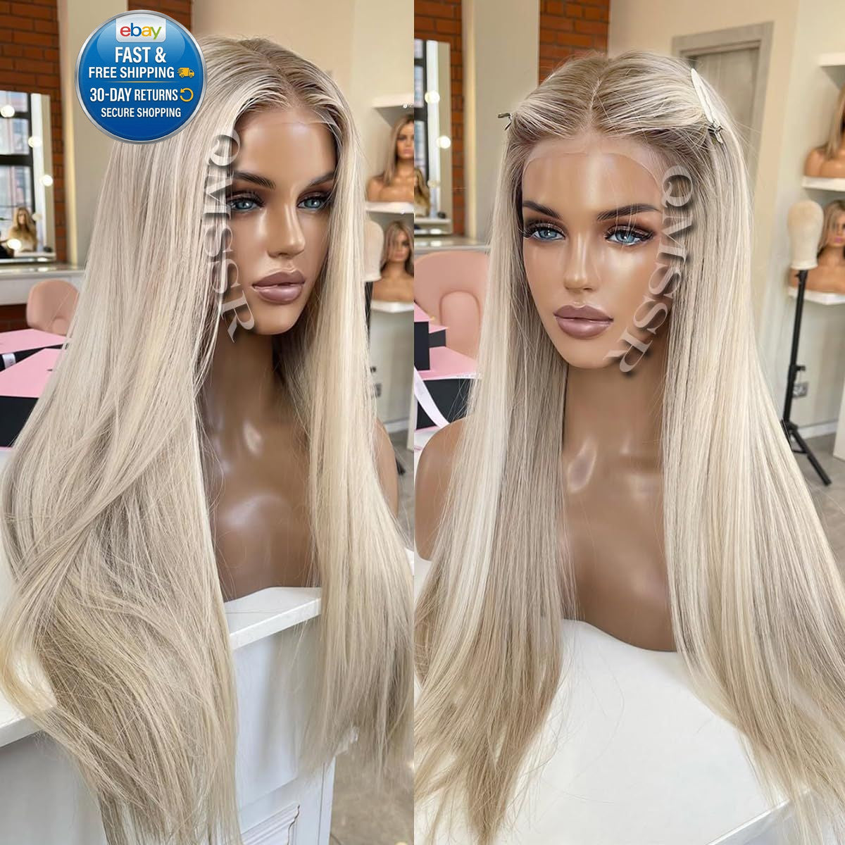 Ash Blonde Synthetic Lace Front Wig with 13x4 Ombre Platinum Color