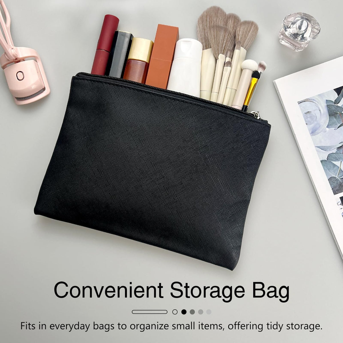 Small Vegan Leather Makeup Bag for Travel with Zipper - Compact Cosmetic Pouch
