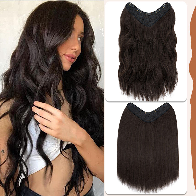Clip-In Hair Extensions Full Head V-Shape 3/4 Thick Hairpieces with 5 Clips