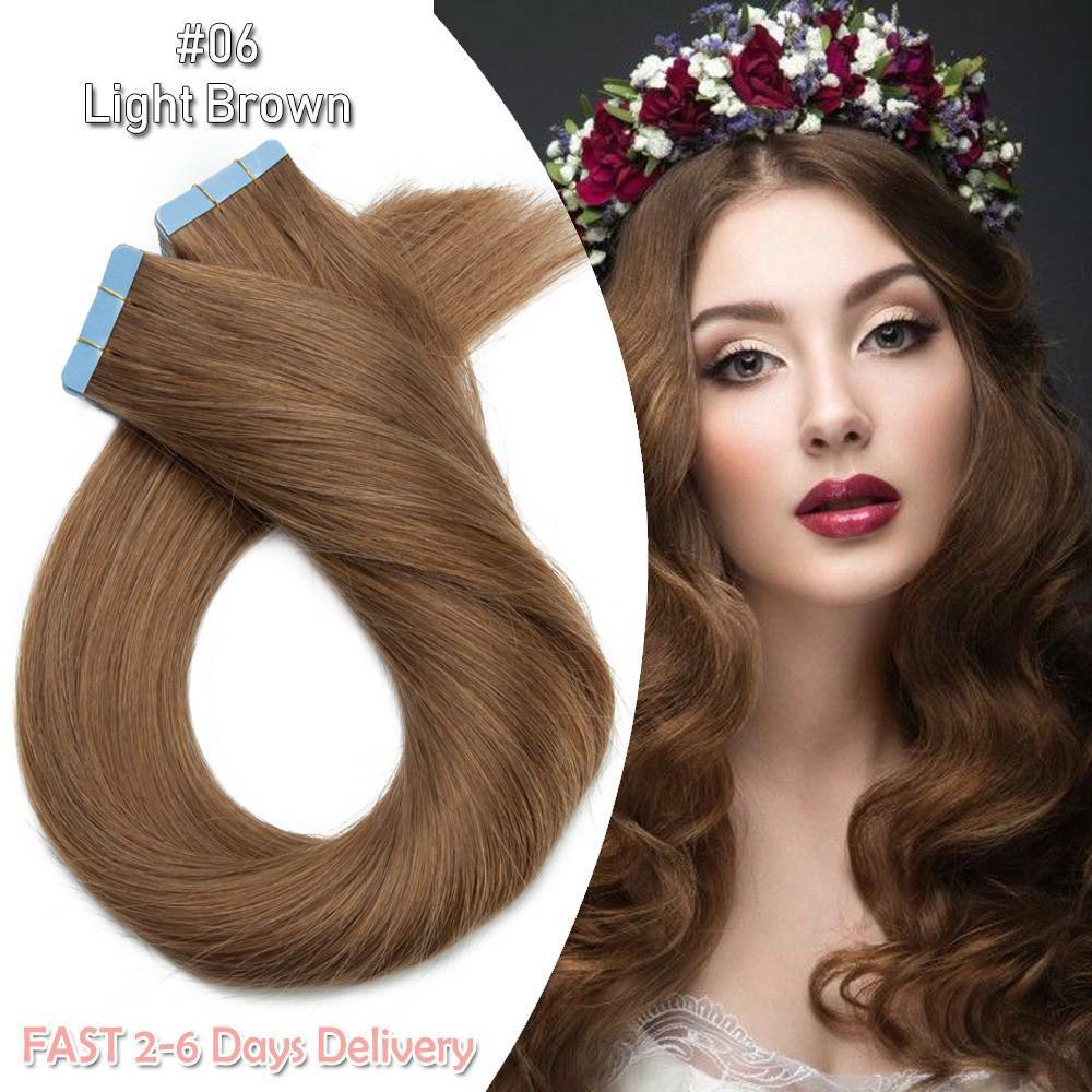 Remy Human Hair Extensions Full Head Skin Weft 80pcs Thick Tape-In Set