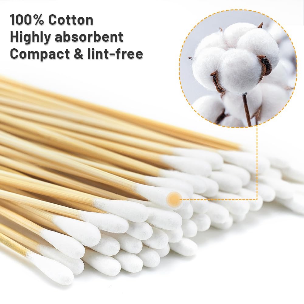 Long Cotton Swabs with Bamboo Sticks - 200PCS, Lint-Free Cleaning Tools