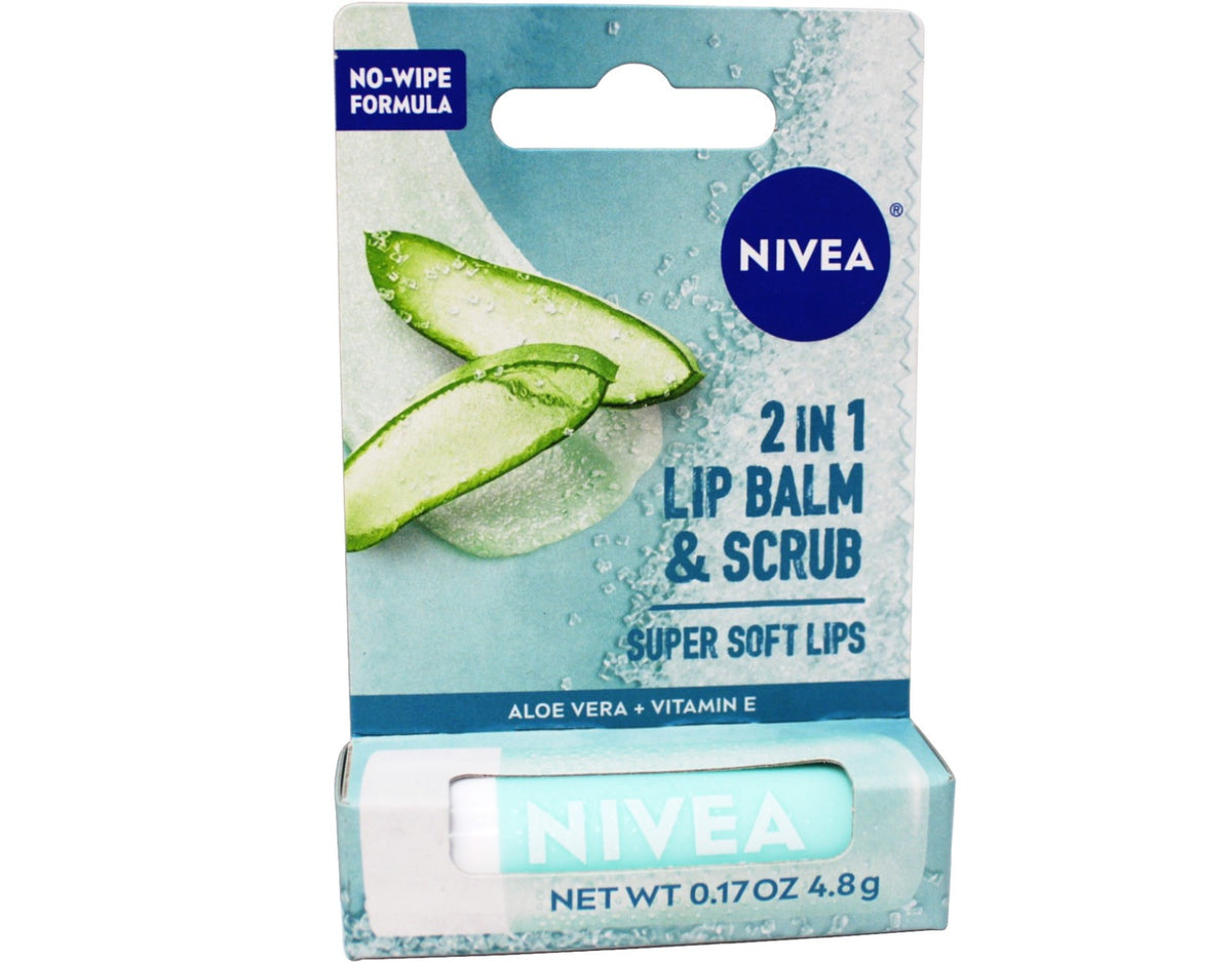 Nivea 2in1 Lip Balm & Scrub Aloe Vera Vitamin E 0.17 oz - Soft, Exfoliated Lips