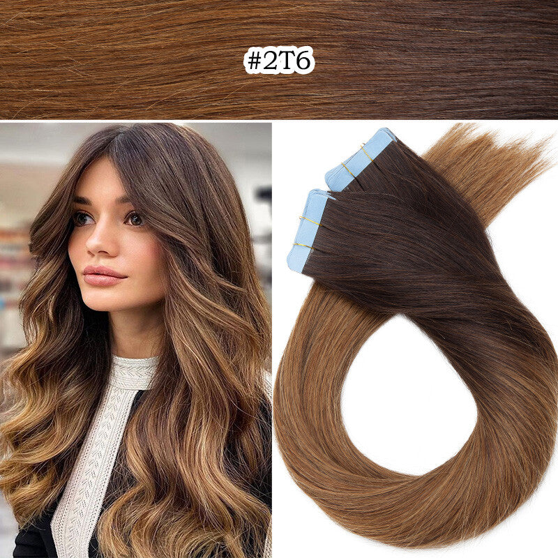 Invisible Tape-In Human Hair Extensions Full Head 24 Inches - Thick Remy Hair