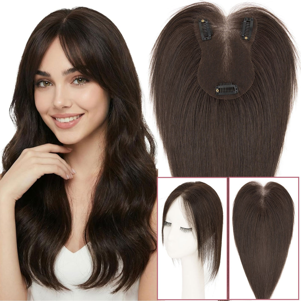 Women's Human Hair Clip-In Hairpiece Topper with Silk Lace Base – Natural Look
