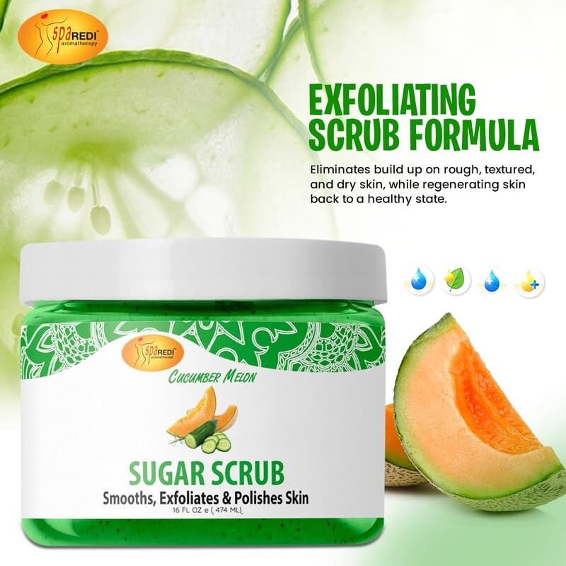 Sugar Body Scrub Exfoliator - Cucumber Melon, 16 oz