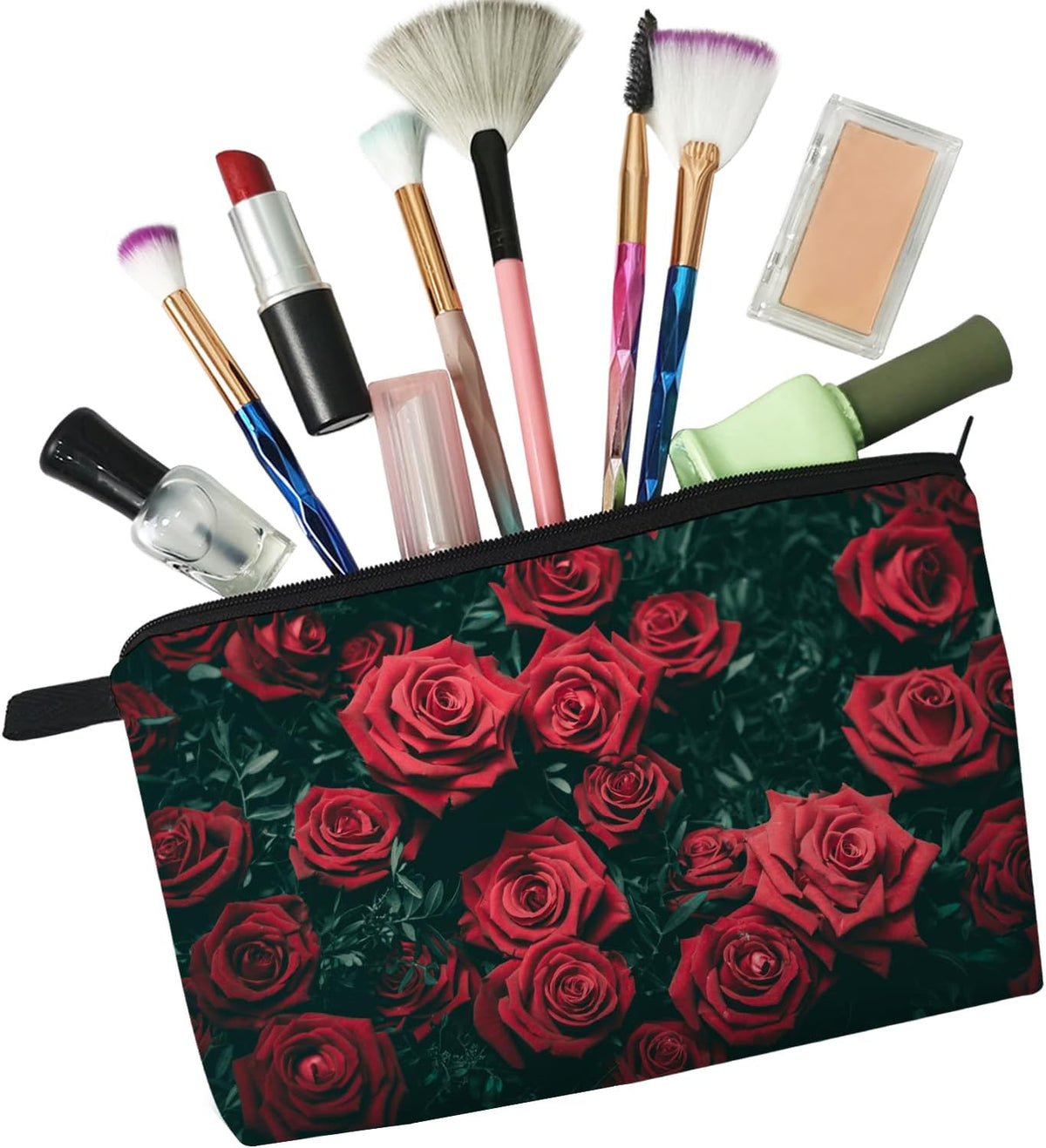 Red Rose Makeup Bag - Cute Travel Toiletry Organizer, Durable Zipper Pouch