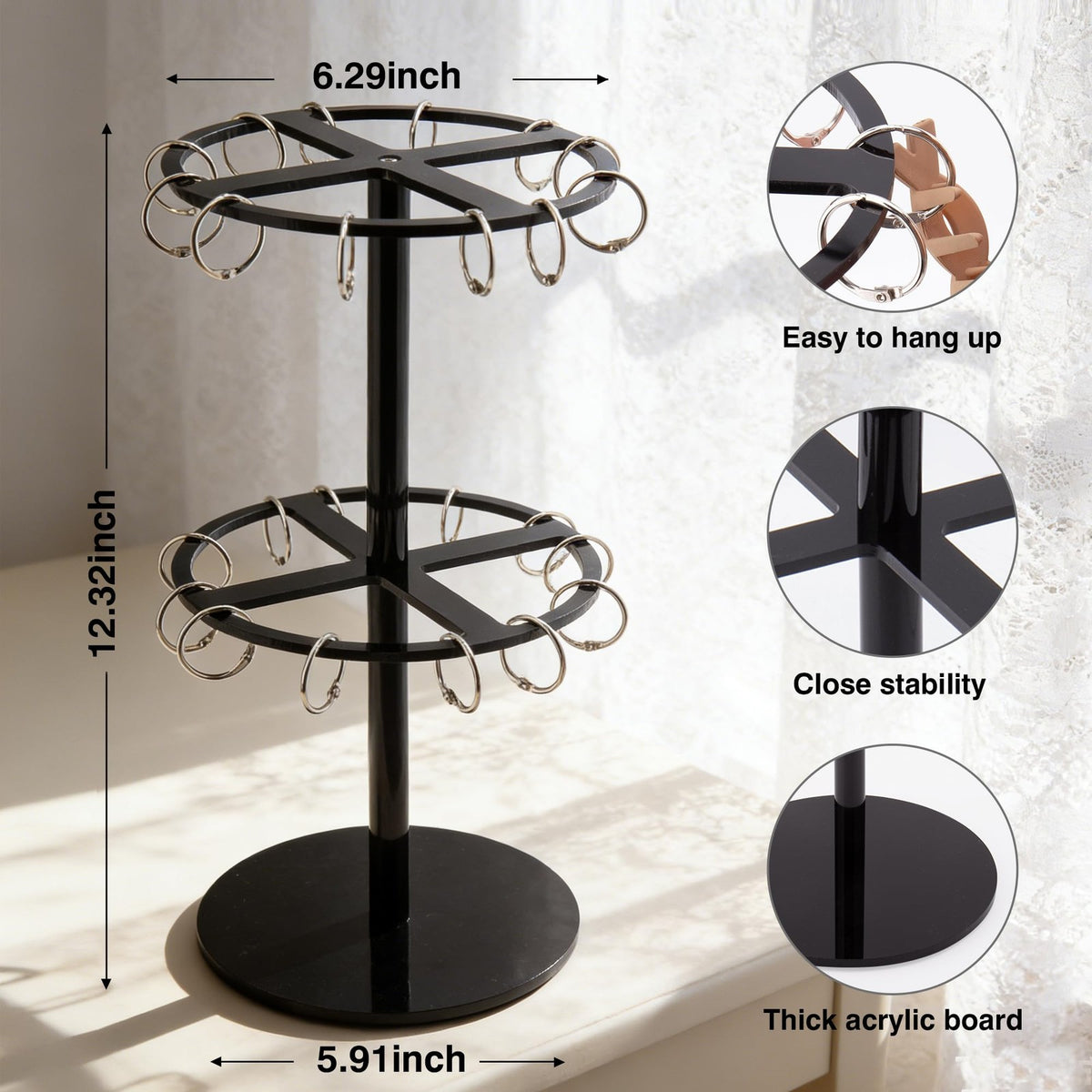 2-Tier Black Acrylic Hair Claw Clip Organizer Rack Large Capacity Storage