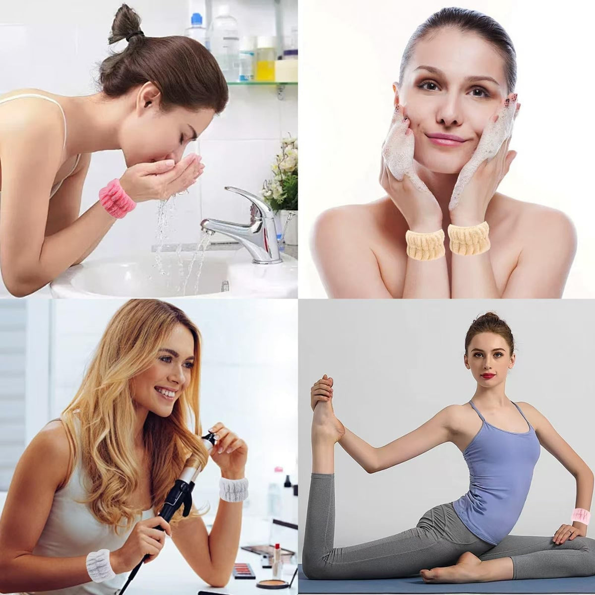 8Pcs Microfiber Face Washing Wristbands Spa Absorbent Headbands