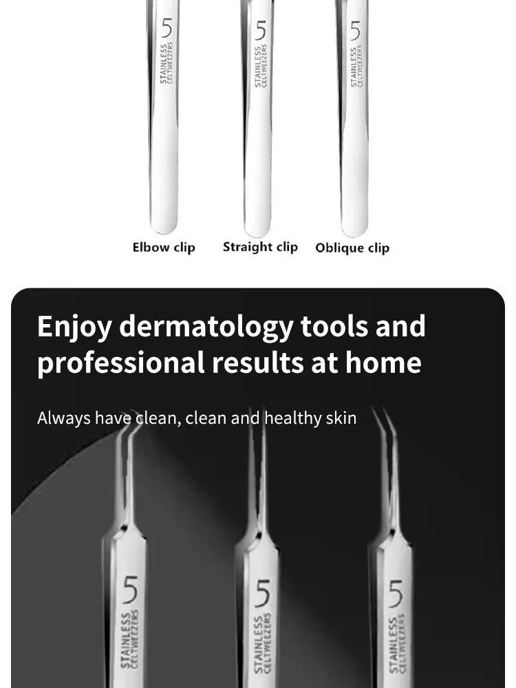 3PC Ultra-Fine Blackhead Remover Tweezer Set for Face Care - Salon Quality