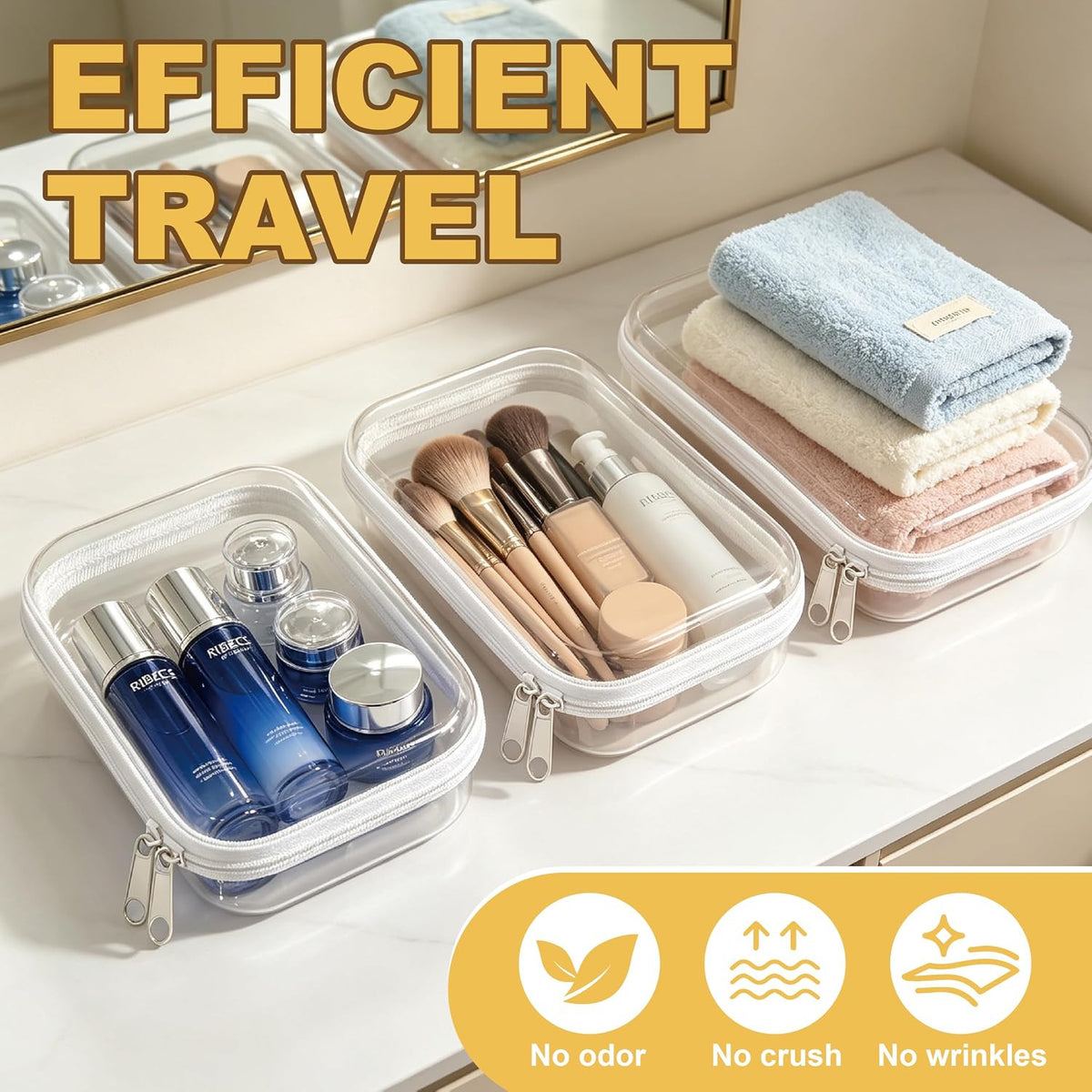 6 Pack Clear Hard Shell Zipper Organizer Cases for Travel & Makeup
