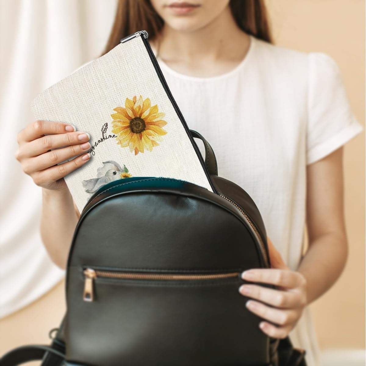 Funny Sunflower Elephant Makeup Bag for Women Travel & Gift