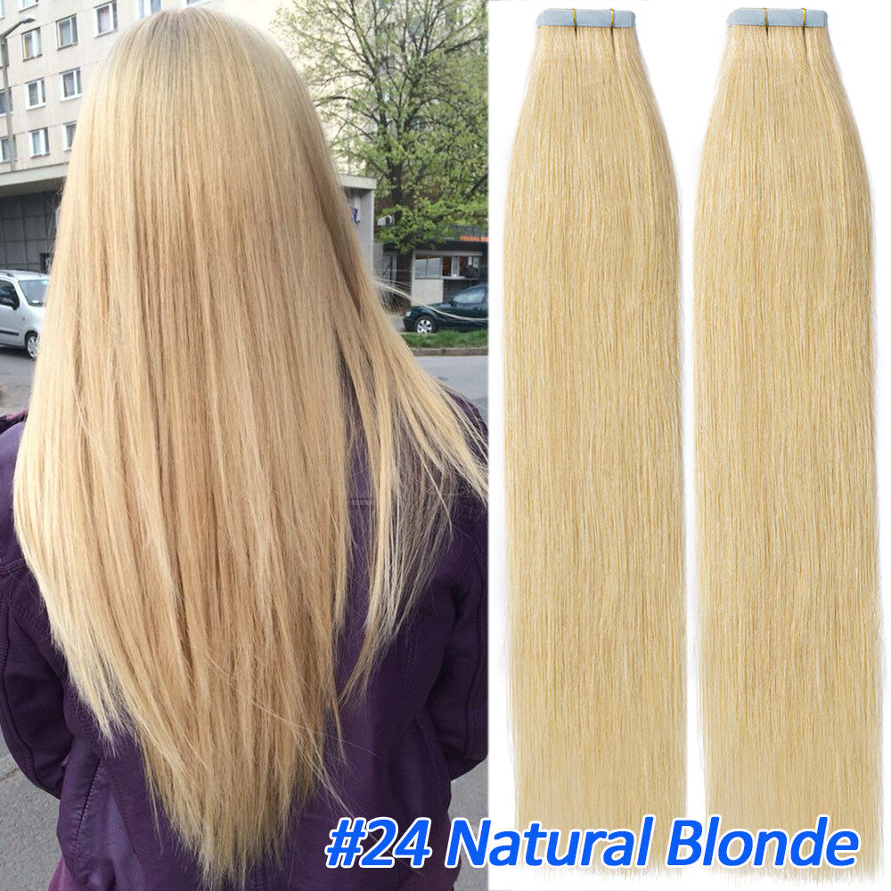 Tape-In Human Hair Extensions Full Head Ombre Remy Hair Weft 24 Inches